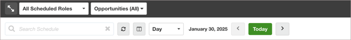 Status, opportunity, and date filters in the Scheduled Roles table.