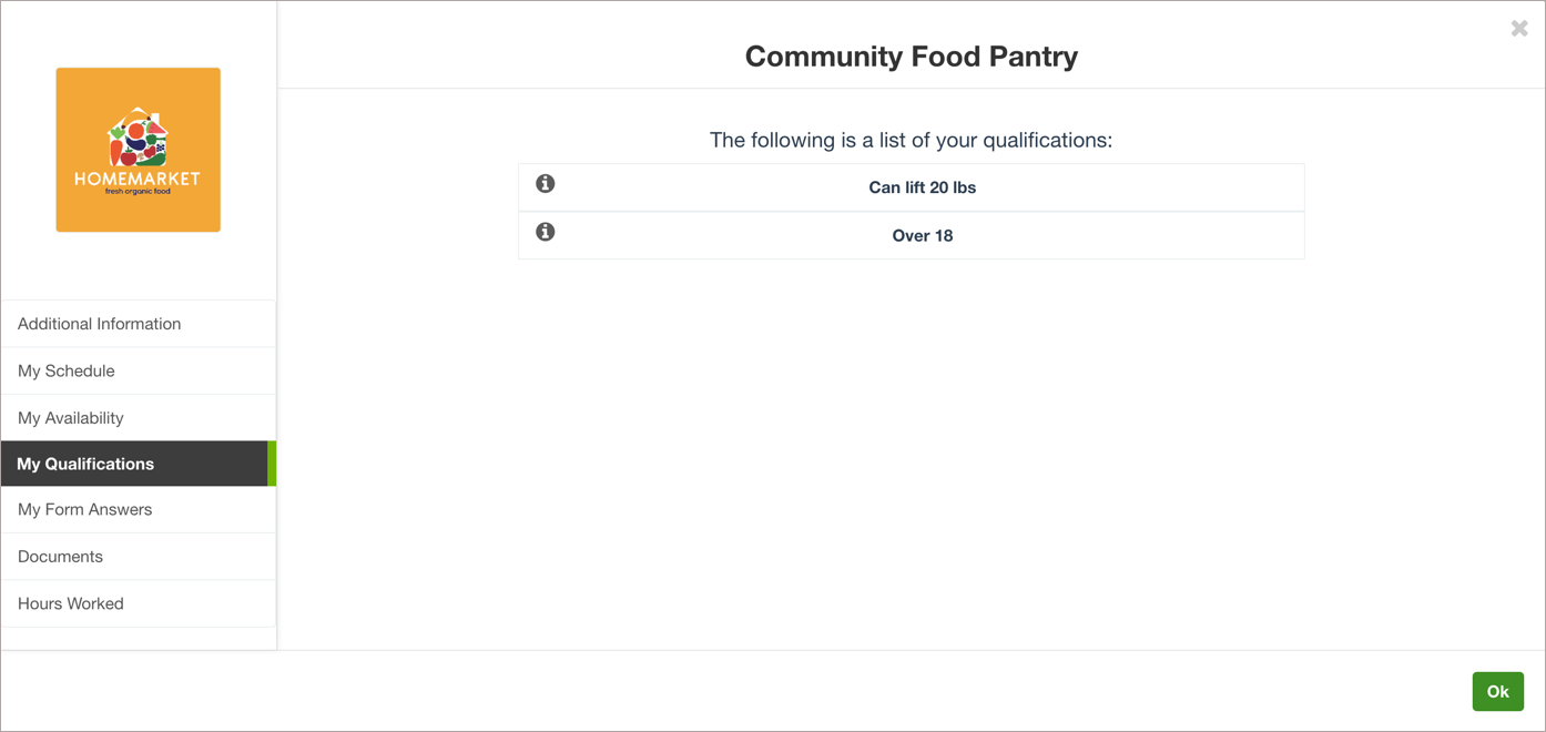 My Qualifications tab on the My Overview page for an opportunity.