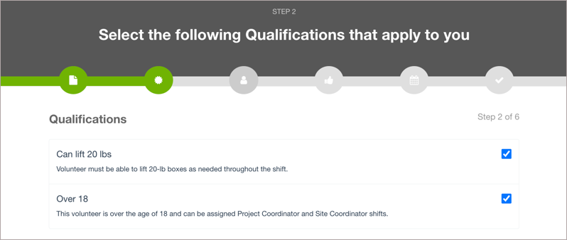 Qualifications step during the signup process.