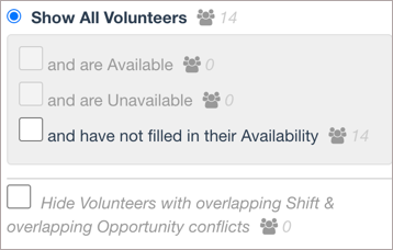 Availability checkboxes in Roster Mode volunteer filters.