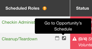 Icons that appear when hovering over a role in the Scheduled Roles table.