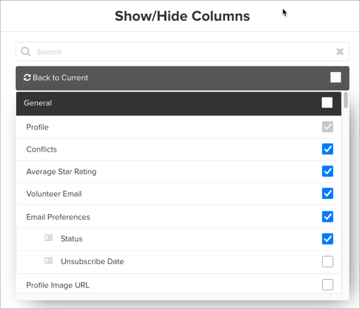 Show/hide columns list