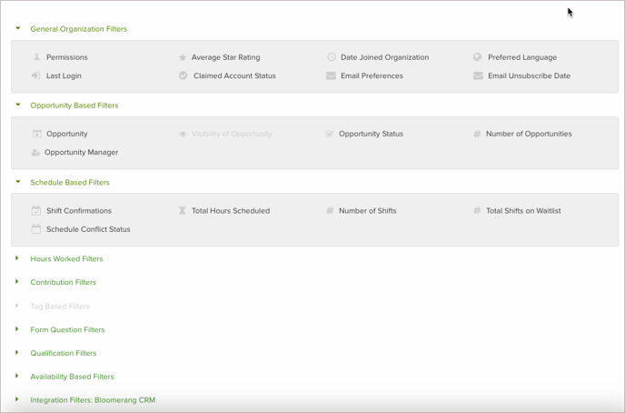 Volunteer List Filters