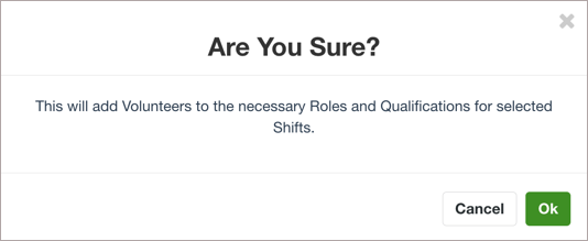 Confirmation message for adding volunteers with conflicts to a shift.