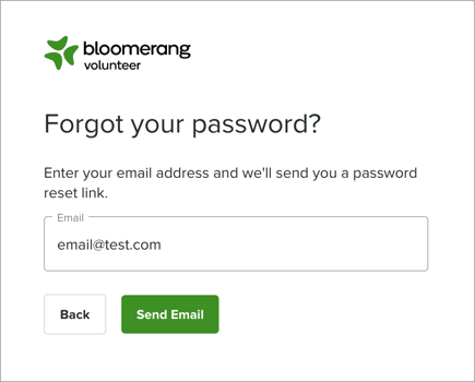 Forgot Your Password page with an email address entered into the Email text box.