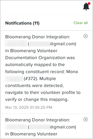 Selected Notifications/bell icon with expanded notifications.
