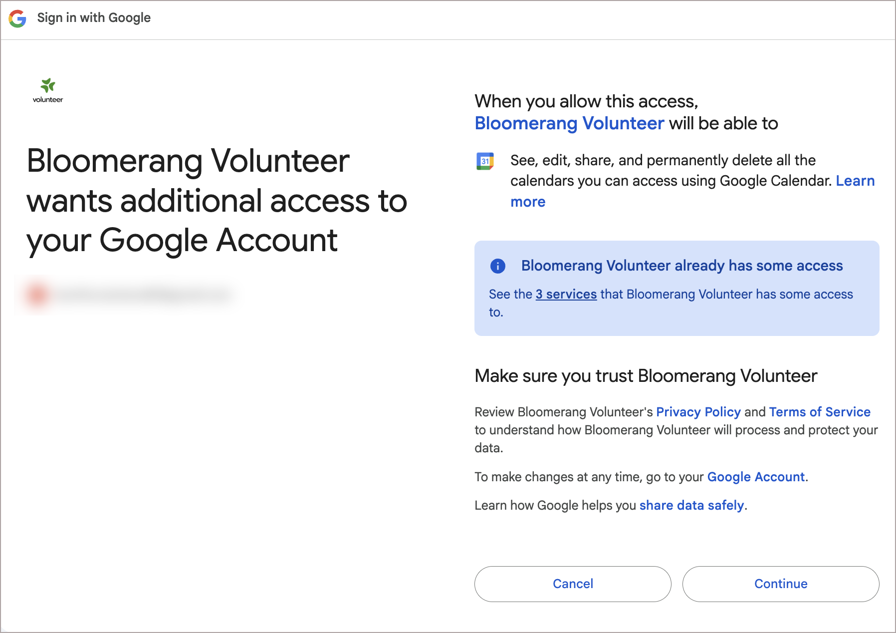 Google account selection page.