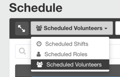 Screenshot of dropdown where you choose Scheduled Volunteers, Shifts, or Roles. 