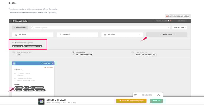 shift tags filter